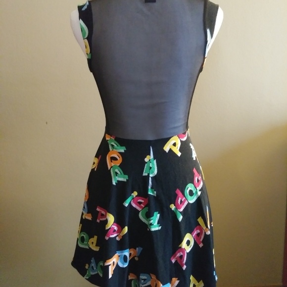 Black Pop! Comic Style Mini Dress See Through Back - Picture 2 of 3